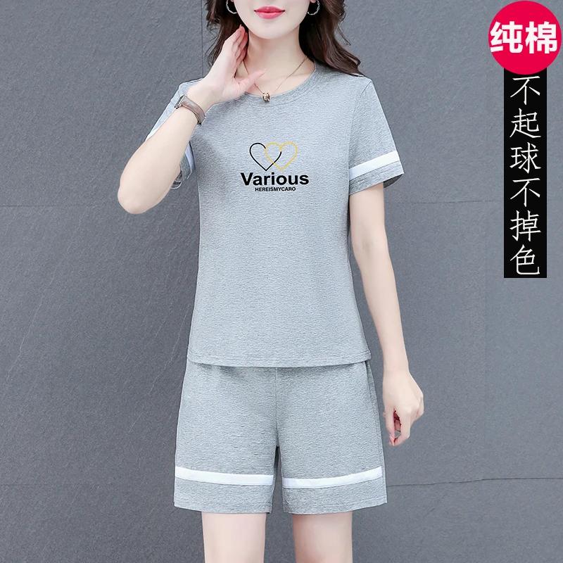 特价纯棉运动服套装女2025夏季新款时尚妈妈减龄短袖短裤两件套
