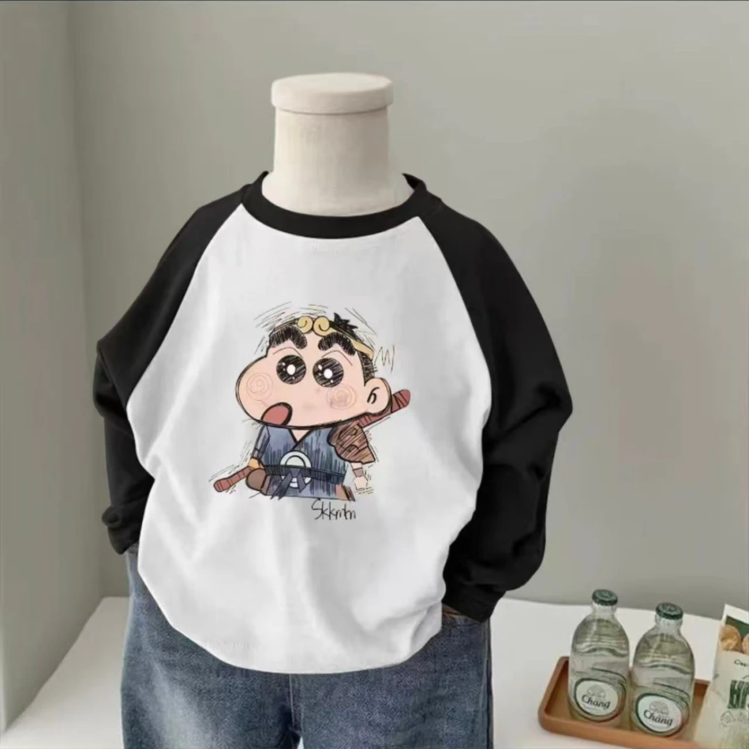 春秋拼接长袖宝宝内搭打底中大童T恤卡通男童潮新款撞色纯棉上衣