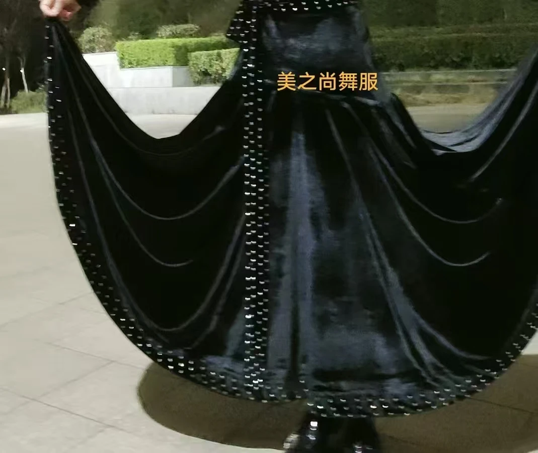 美之尚A012秋冬款金丝绒 手工烫钻半身舞裙   不带腰带