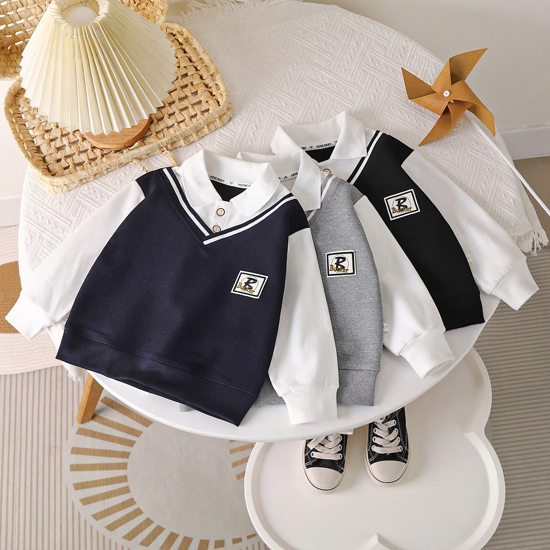 男童卫衣2025新款秋季卫衣英伦风POLO衫假两件百搭时尚男童中大童