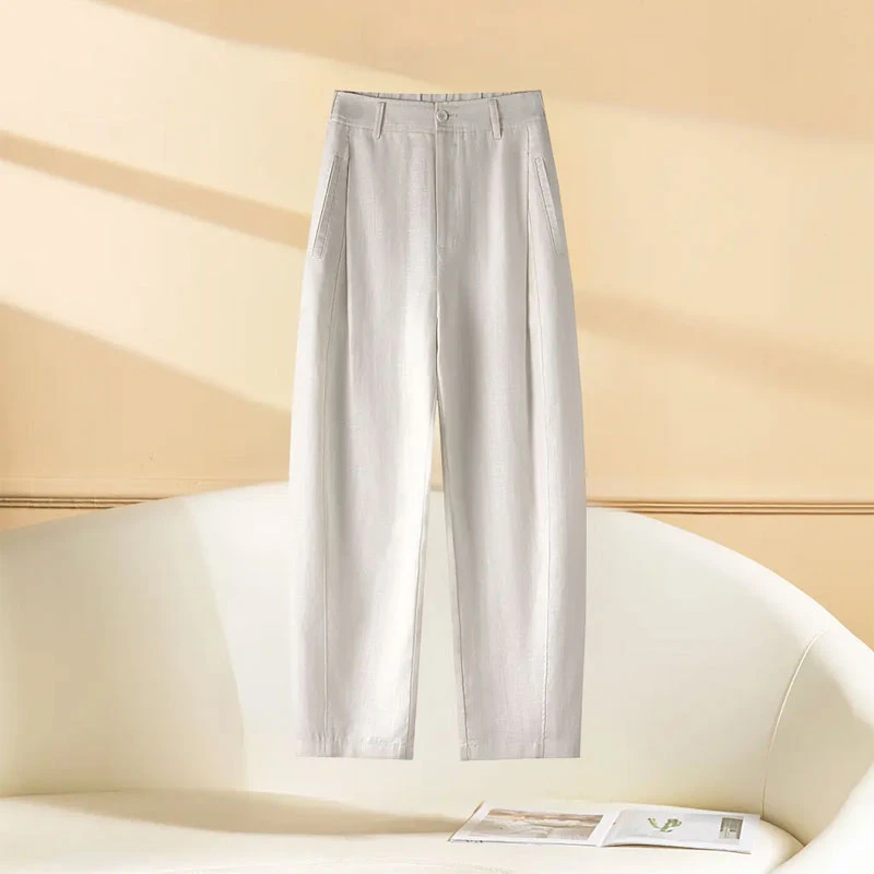 天丝亚麻九分镰刀裤女2025夏季薄款高腰宽松显瘦小个子抗皱休闲裤