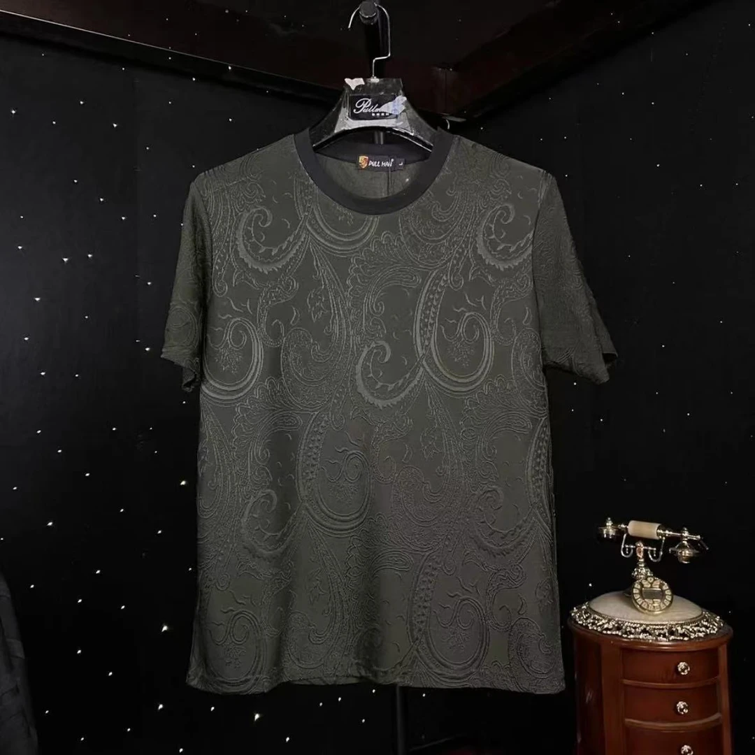 【设计】绿影蔓纹 典藏系列 高端男士奢华圆领T恤短袖