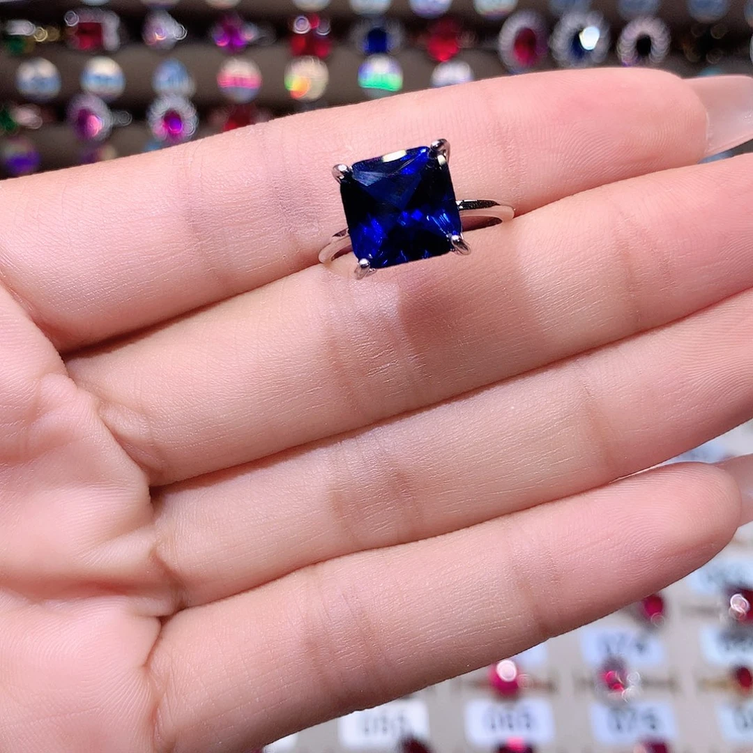 蓝宝石戒指银S925镶嵌10白金