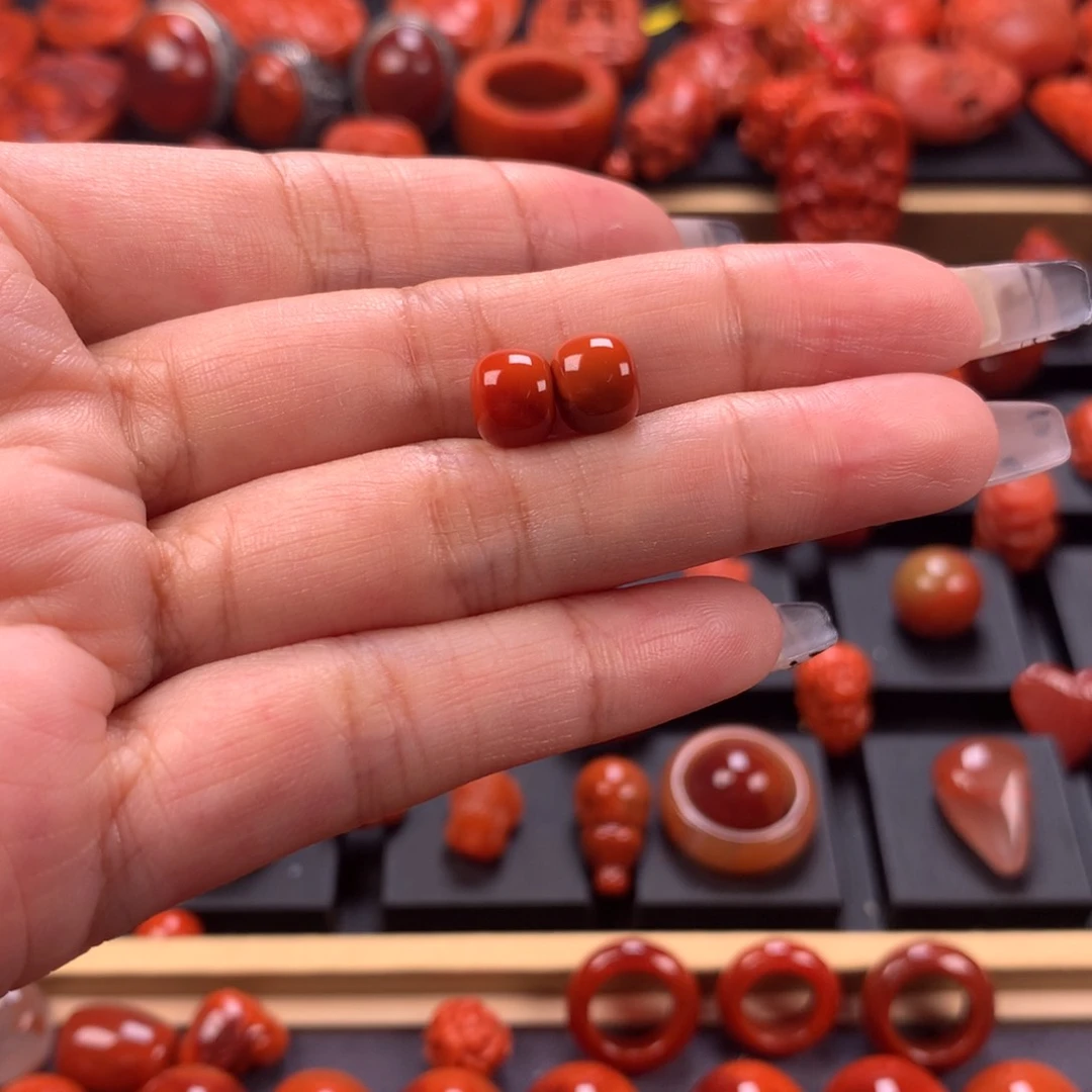 未镶嵌老型对珠7.5mm南红玛瑙