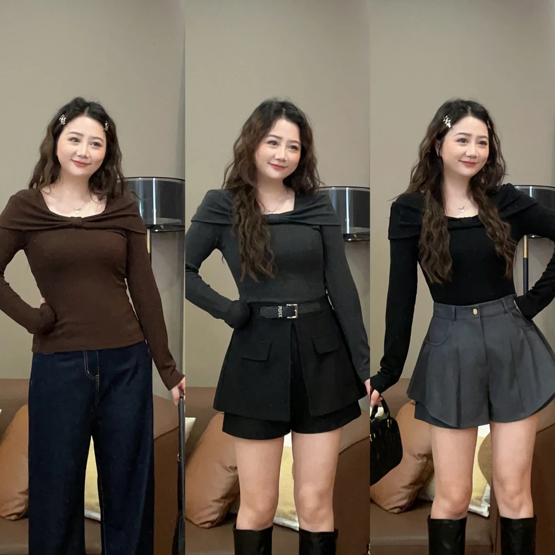 大萌萌【现货】气质百搭蝴蝶结长袖上衣T恤秋季微胖显瘦 P225X14597