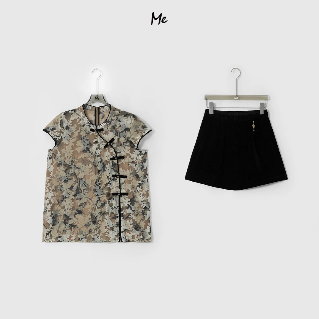 ME【秦淮河畔套装】植绒工艺复古新中式显瘦舒适时尚套装MESS6810