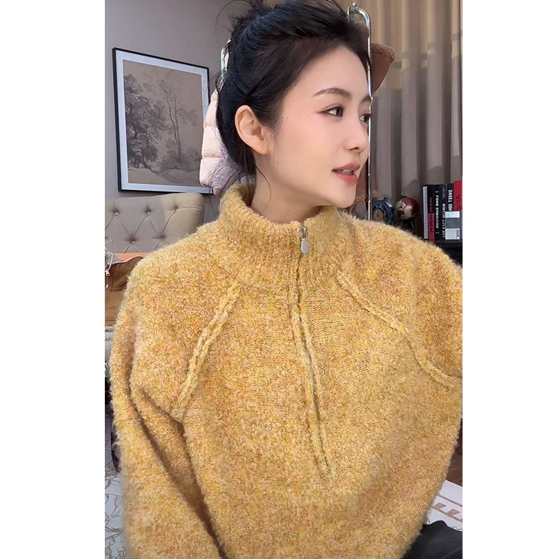 【繁花】韩版宽松软糯百搭拉链立领加厚套头毛衣针织上衣SC0227HH