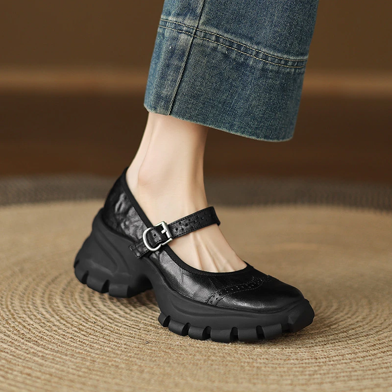 【澳门专柜正品】羊皮复古厚底高跟玛丽珍鞋女夏新款全皮运动风单鞋