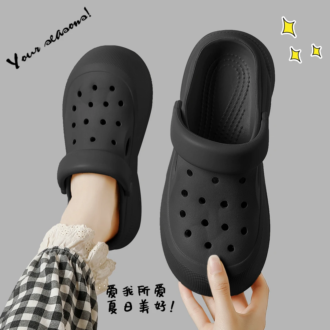 厚底洞洞鞋女款2025夏季新款沙滩外穿增高网红踩屎感防滑凉鞋拖鞋