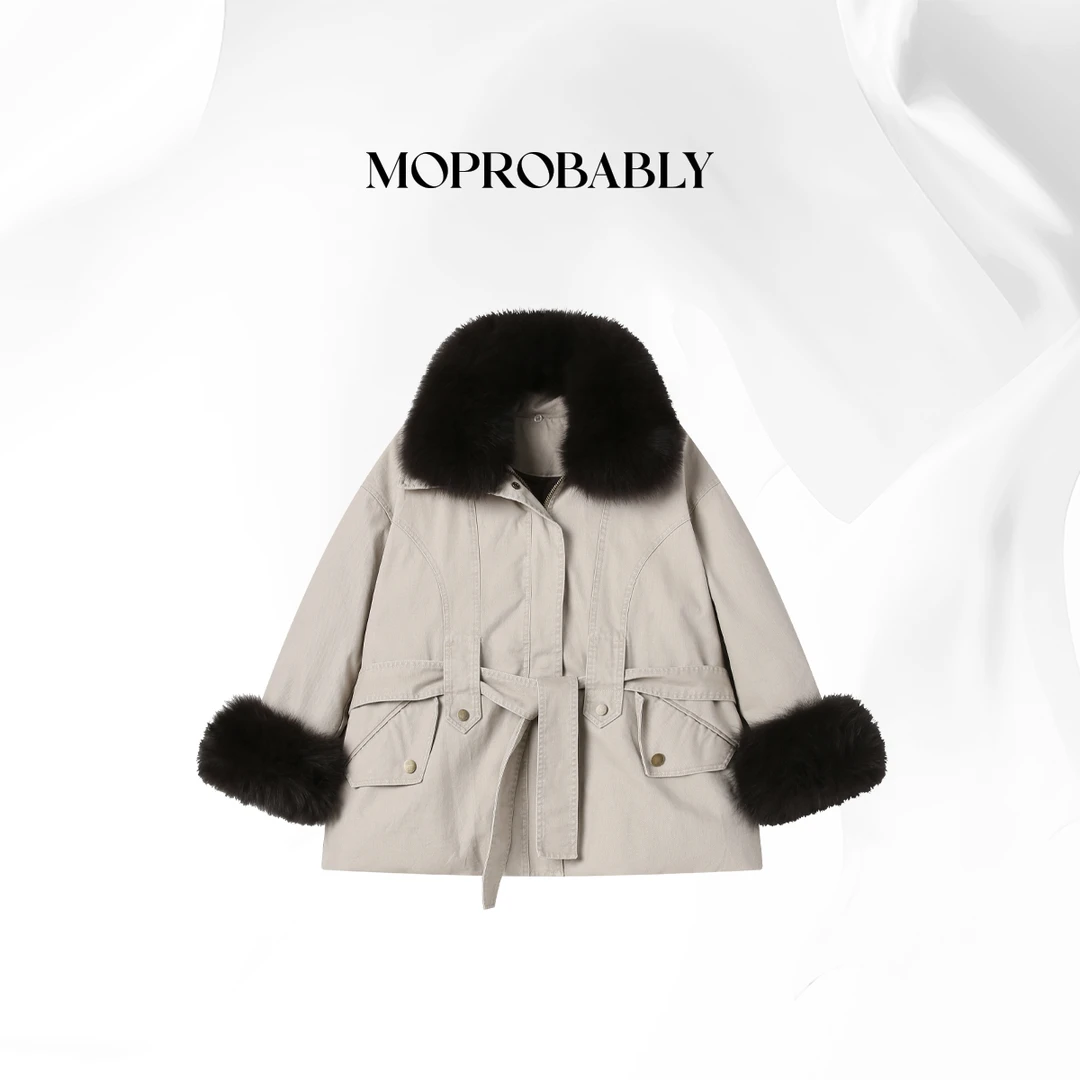 Moprobably贝贝「雪御」90鹅绒狐狸毛时尚百搭羽绒服B5468019