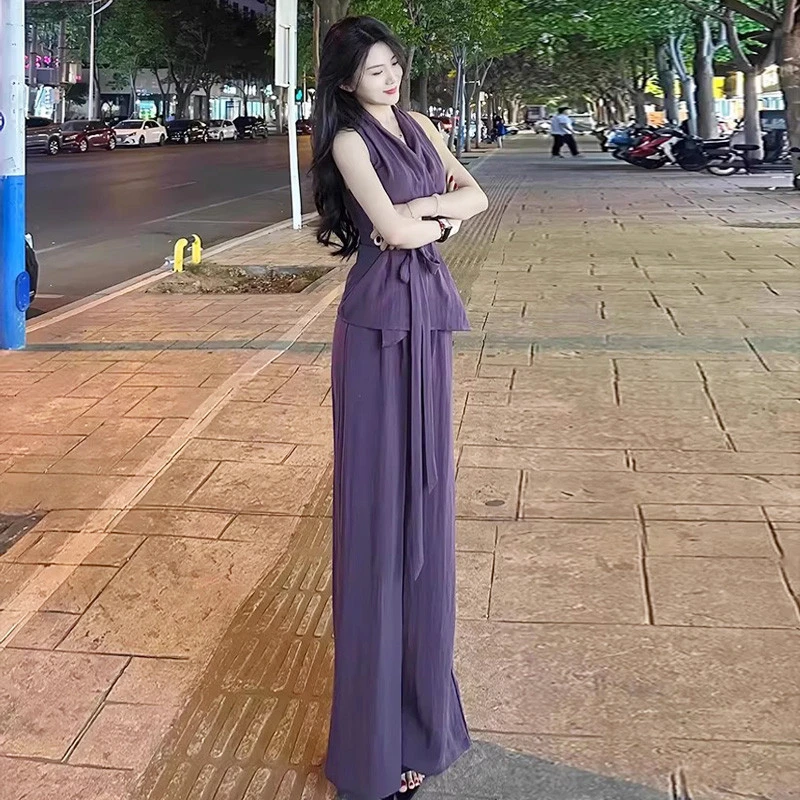 高级小众不撞款套装女夏女人味气质无袖上衣阔腿裤巨好看的两件套