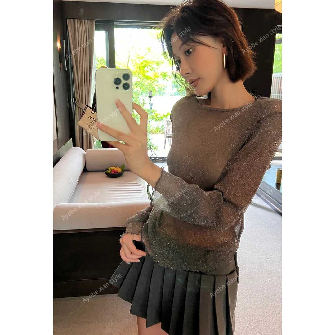 AYOBE小贤/银河入梦` 精致慵懒感网纱细闪长袖小衫