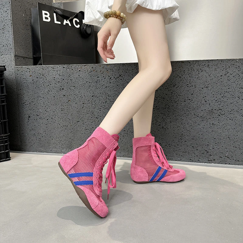 马丁靴女2025新款夏季网面透气镂空休闲运动德训鞋平底百搭凉靴子