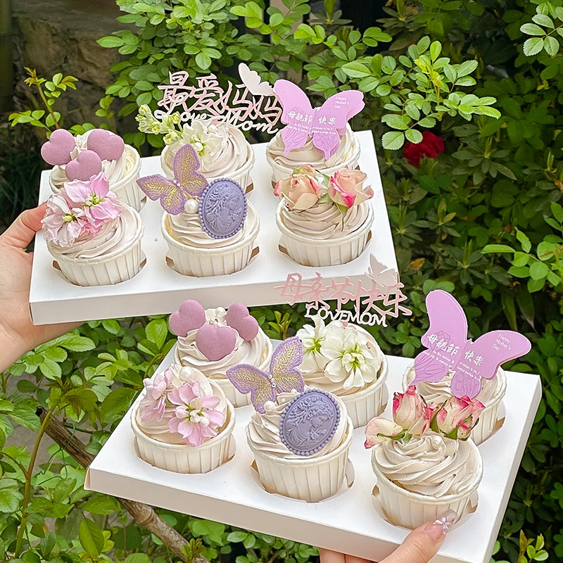 2025母亲节纸杯蛋糕装饰最爱妈妈亚克力插牌妈妈节日快乐蝴蝶插件