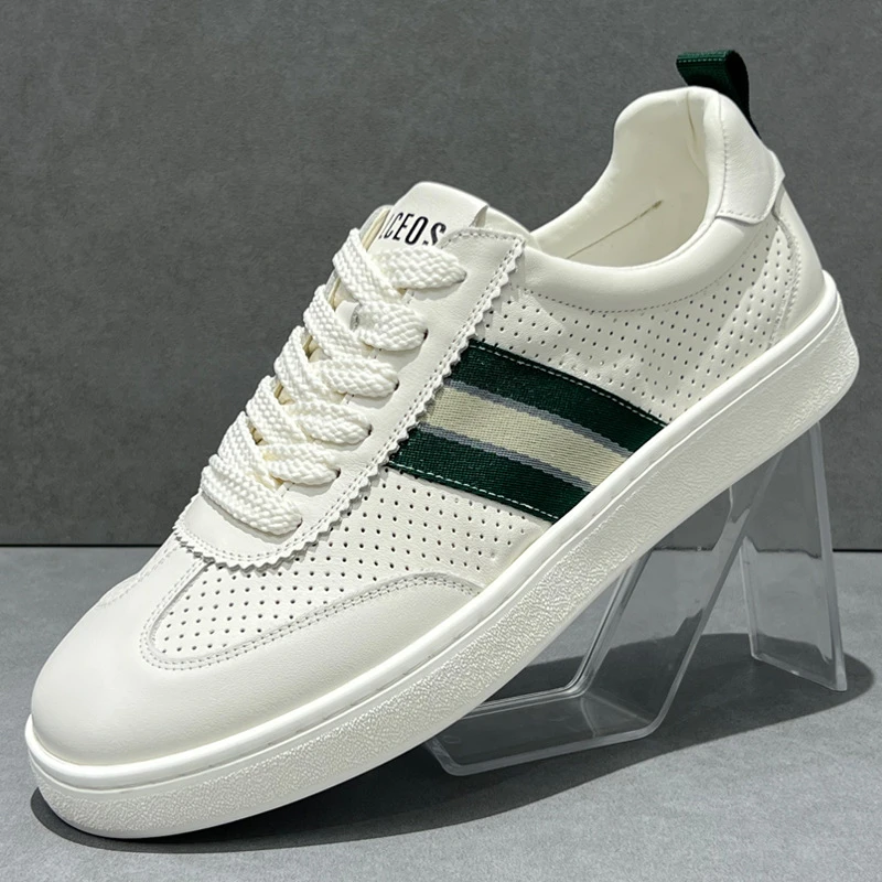 夏天厚底板鞋薄款透气小白鞋2025新款男生百搭镂空休闲鞋子男潮鞋