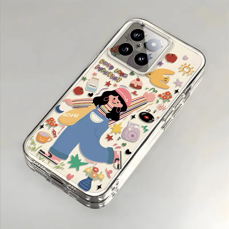 快乐女孩适用小米14手机壳小米14Pro防摔Ultra全包透明可爱卡通