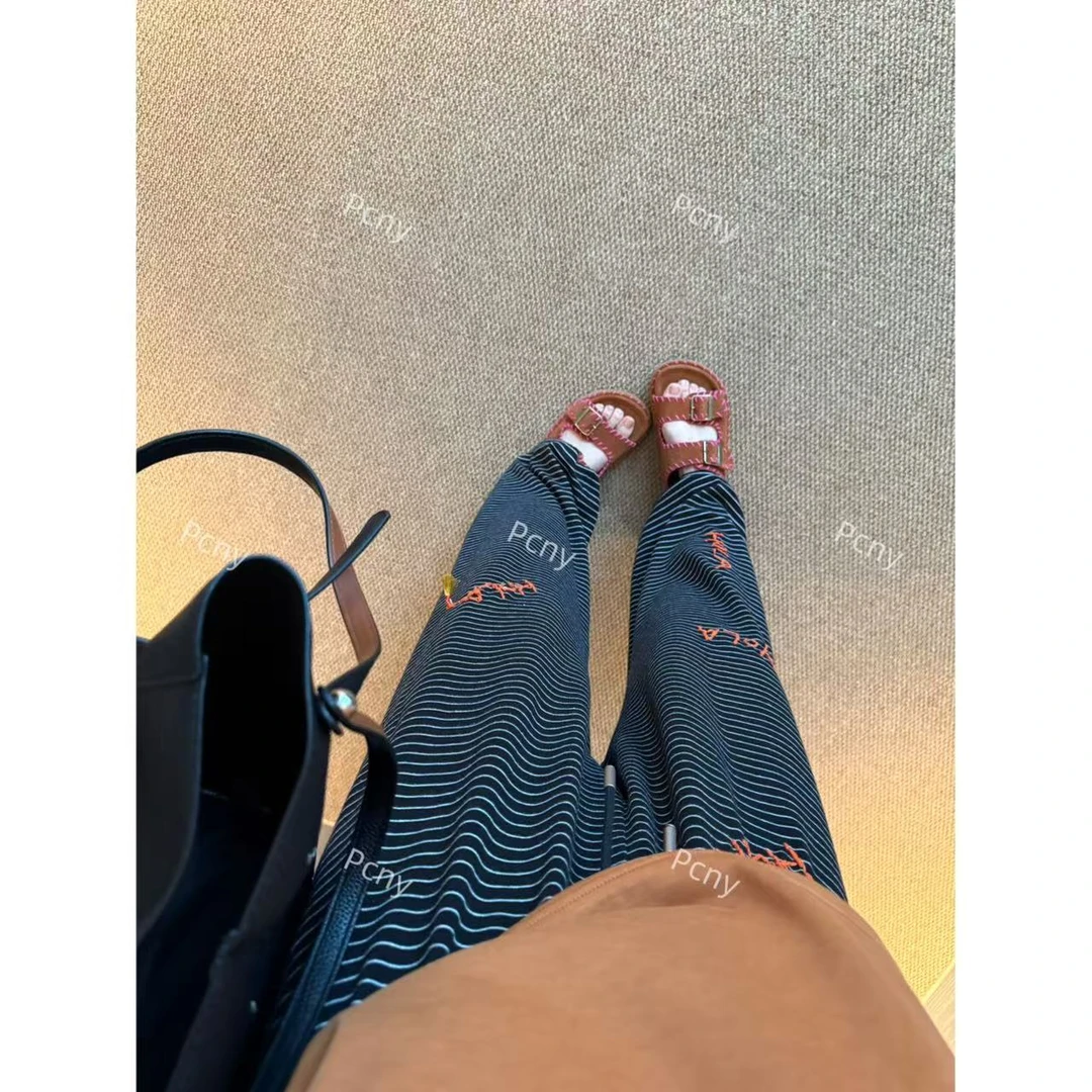 PCNY「老唱片纹」不理理夏季新款小众女装慵懒感宽松条纹裤休闲裤