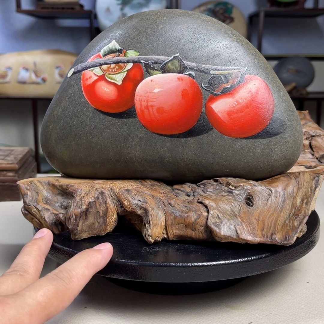 石材柿柿，如意作品摆件