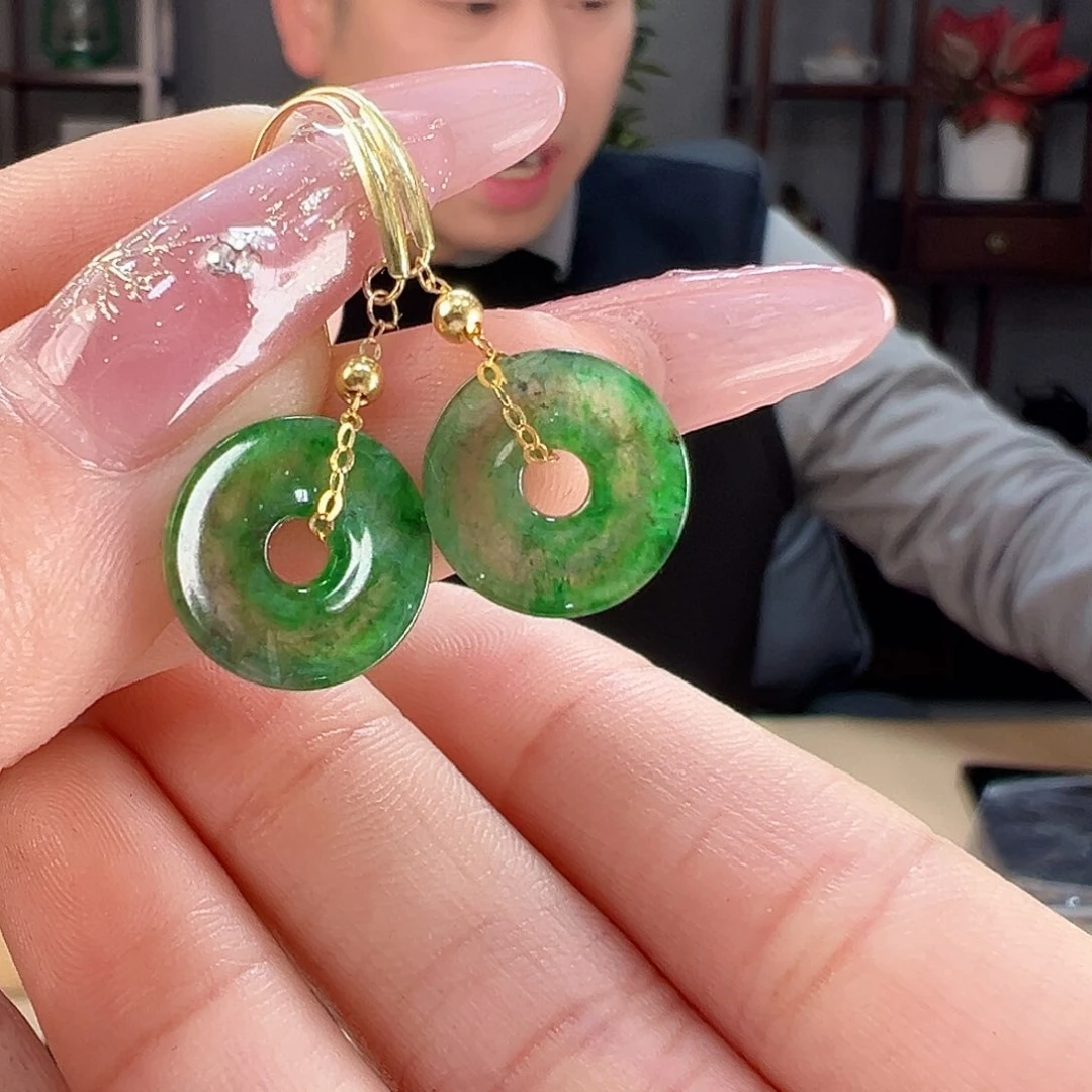 翡翠耳饰18K金镶嵌耳环7