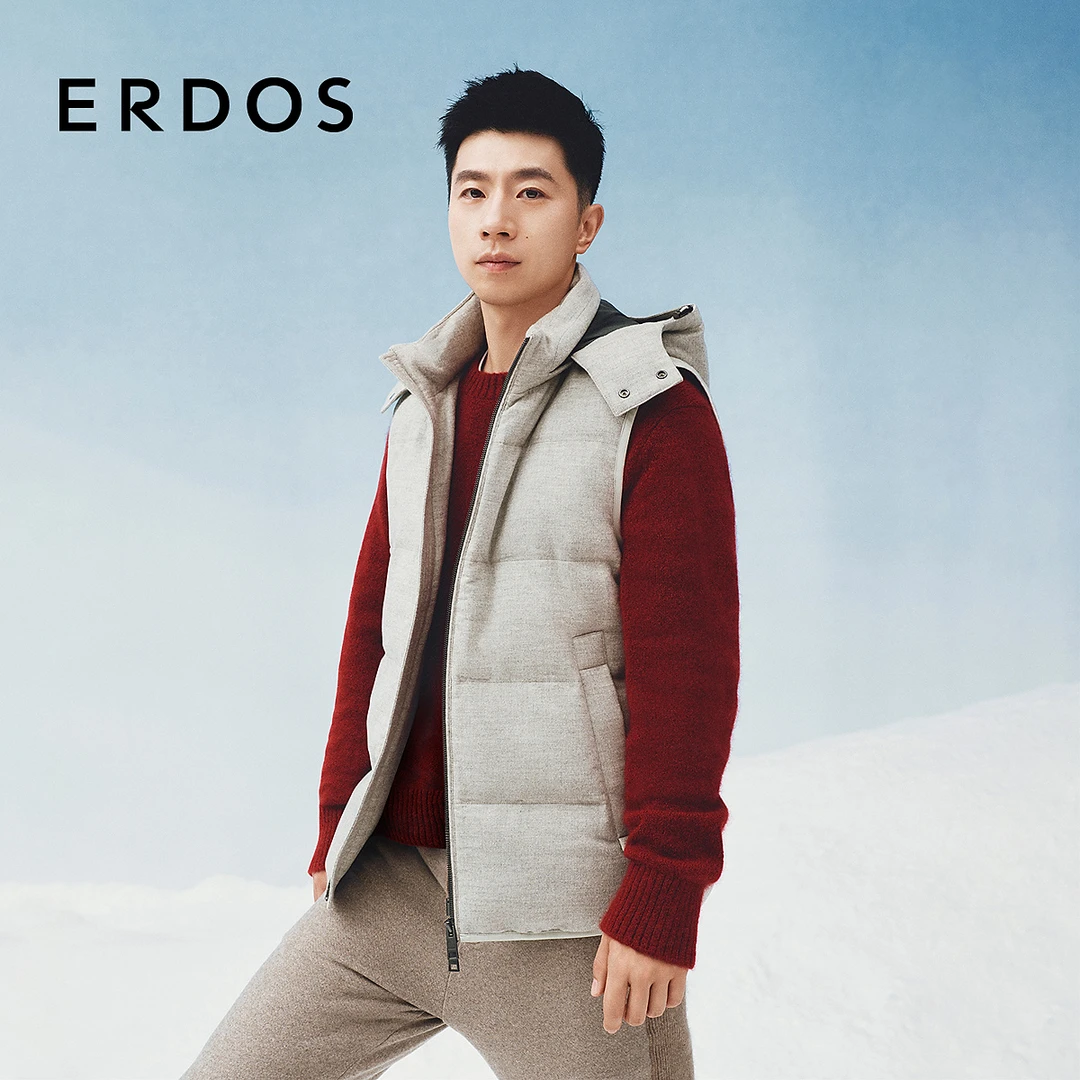 ERDOS 连帽羽绒马甲男羊毛混纺外套90白鹅绒填充