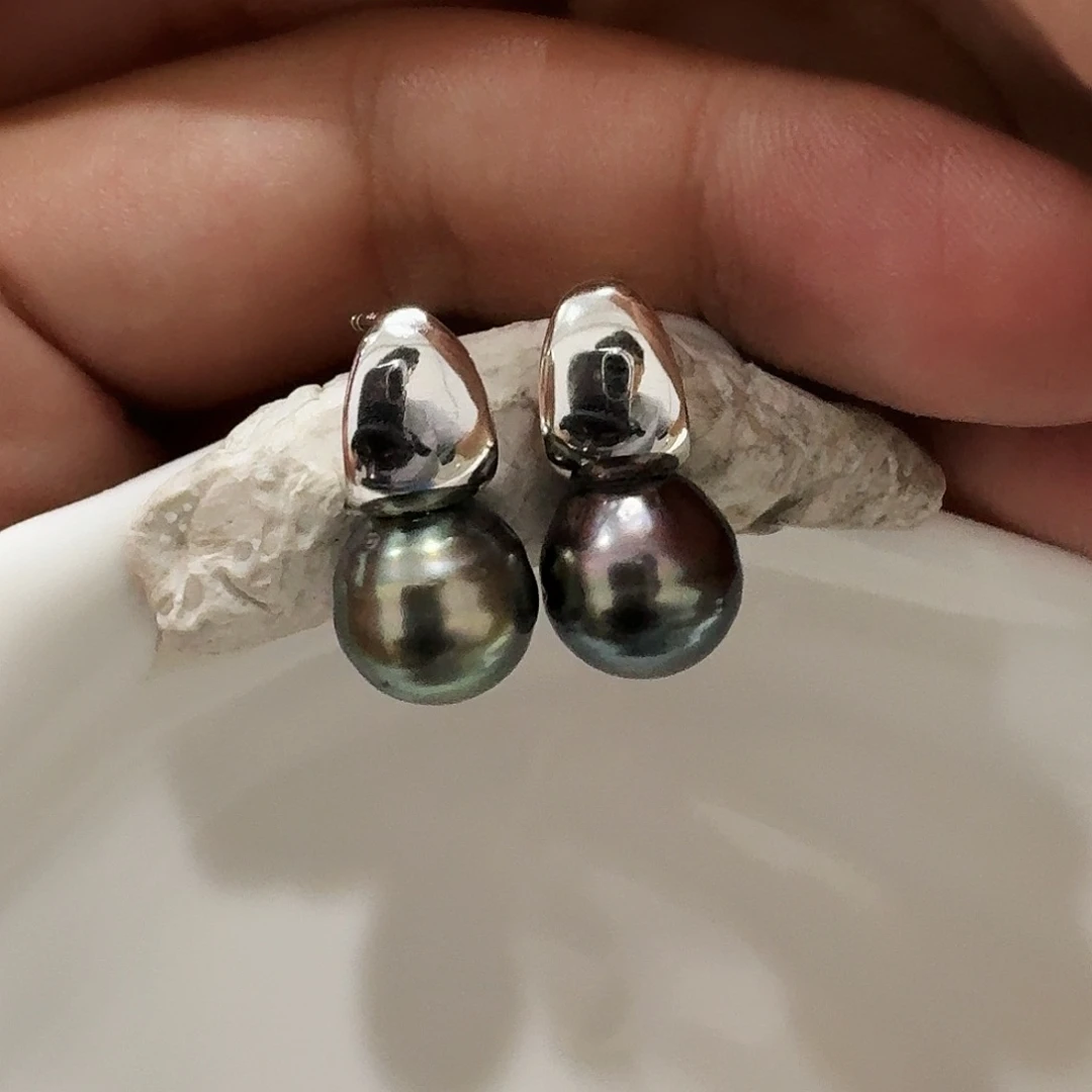 银S925镶嵌海水珍珠耳饰