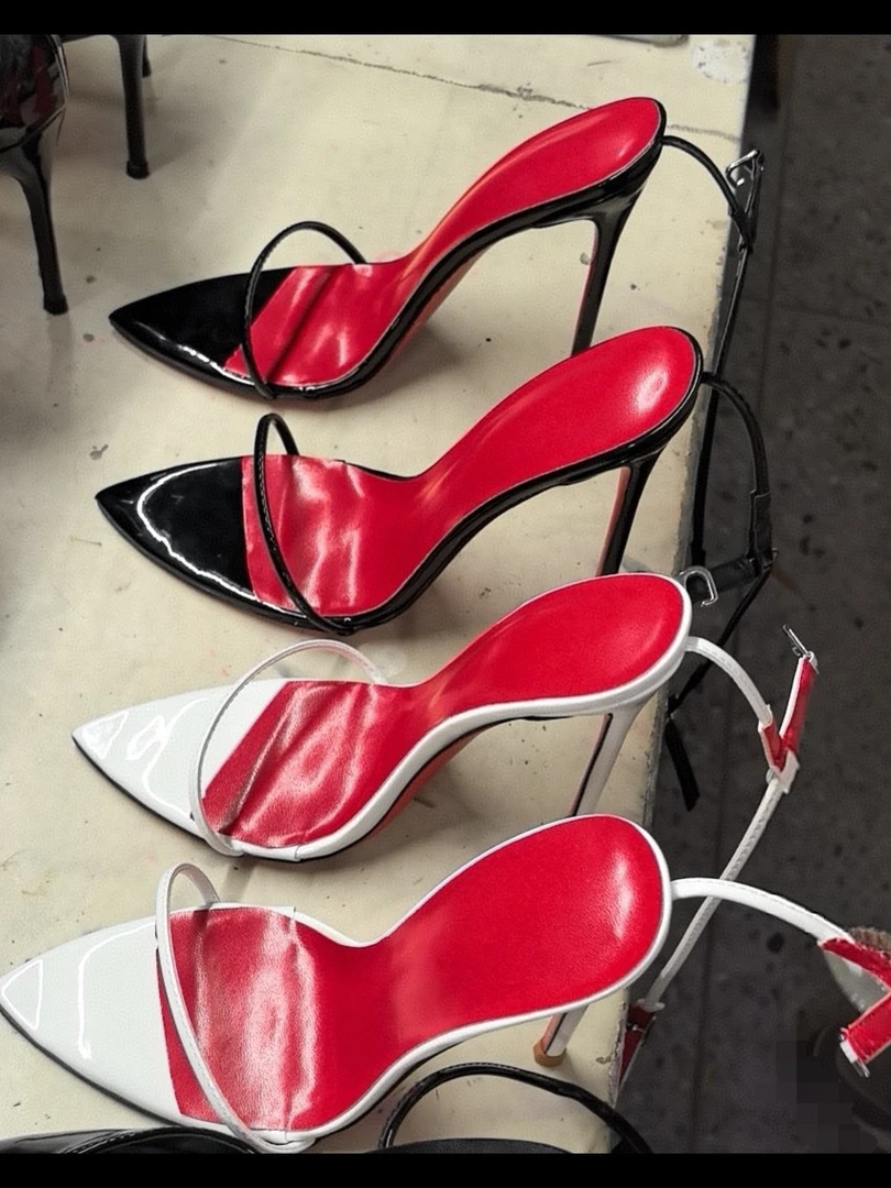 2025超高跟12厘颜值细跟时装凉鞋艺术红底鞋性感一字带艳艳鞋