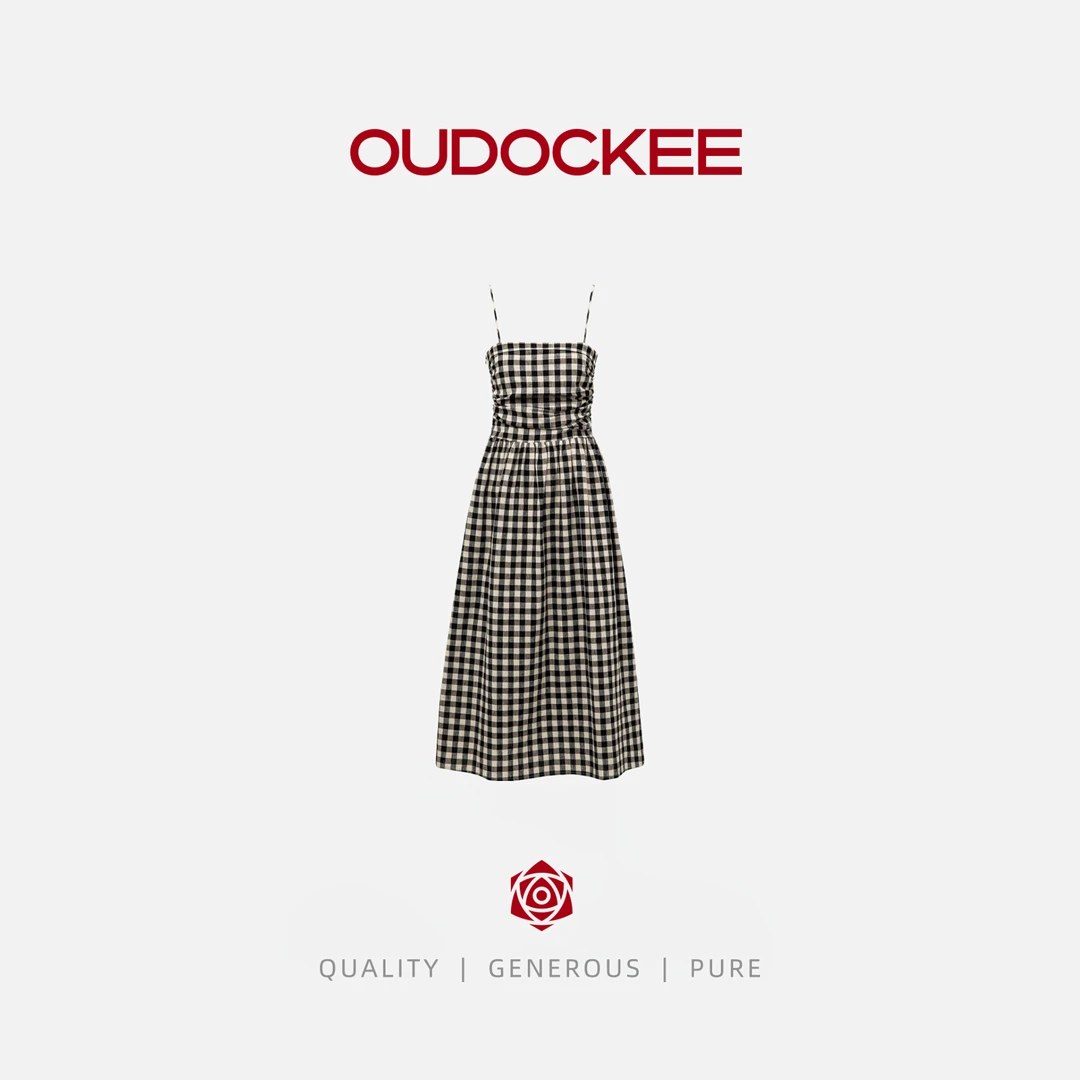 OUDOCKEE 鸥鸥【亚麻】格子长裙 连衣裙长款格子裙 L2502F179T