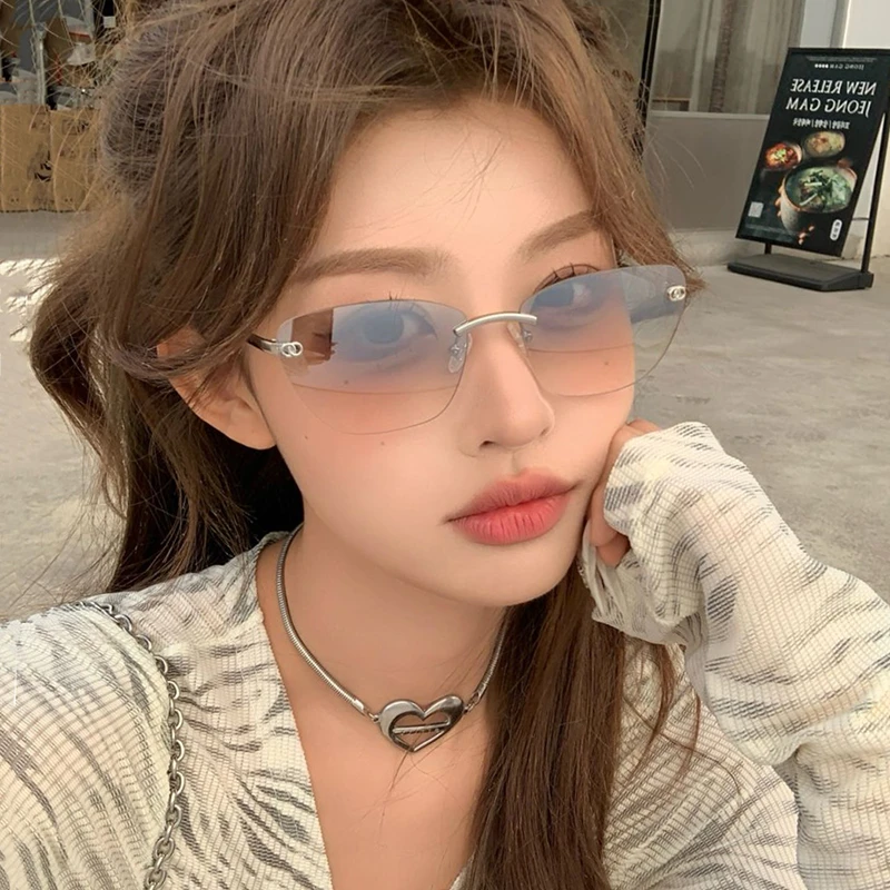 欧美风Y2K辣妹金属无框墨镜女高级感方圆脸防紫外线太阳眼镜20468