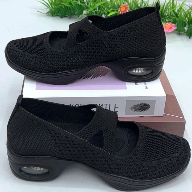 舞蹈鞋女舒适软底广场舞女网面弹力健步鞋妈妈老北京中跟增高气垫