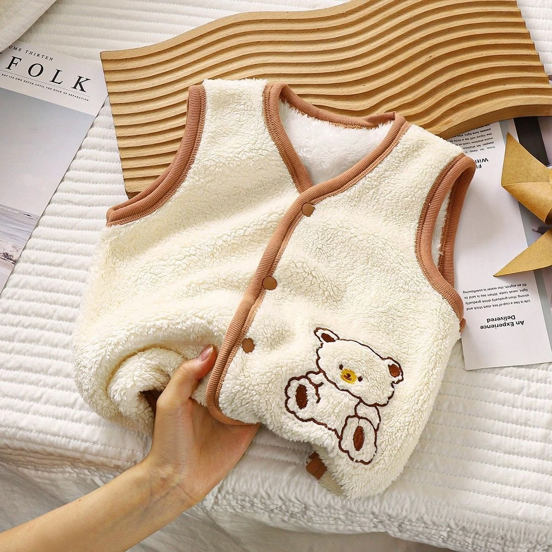 2025新款可爱加绒衣服保暖冬季外穿刺绣小熊按扣小孩休小熊奥粒绒