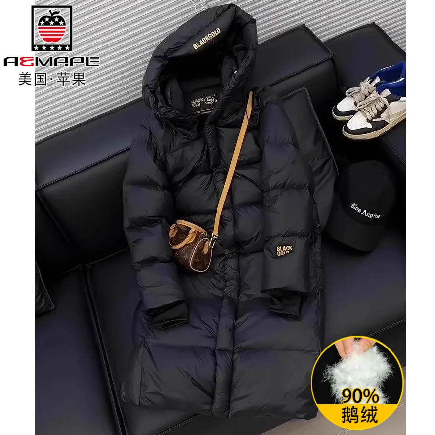美国苹果爆款高端黑金羽绒服男士中长款冬季鹅绒加厚极寒女款外套