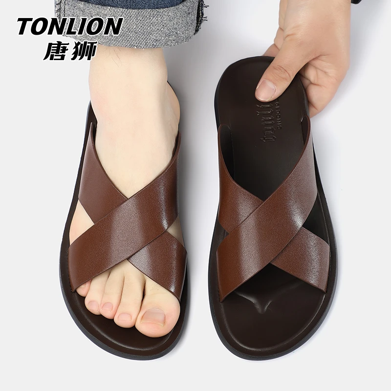 唐狮拖鞋2025夏季新款户外休闲男沙滩鞋软底防滑一字拖鞋8102