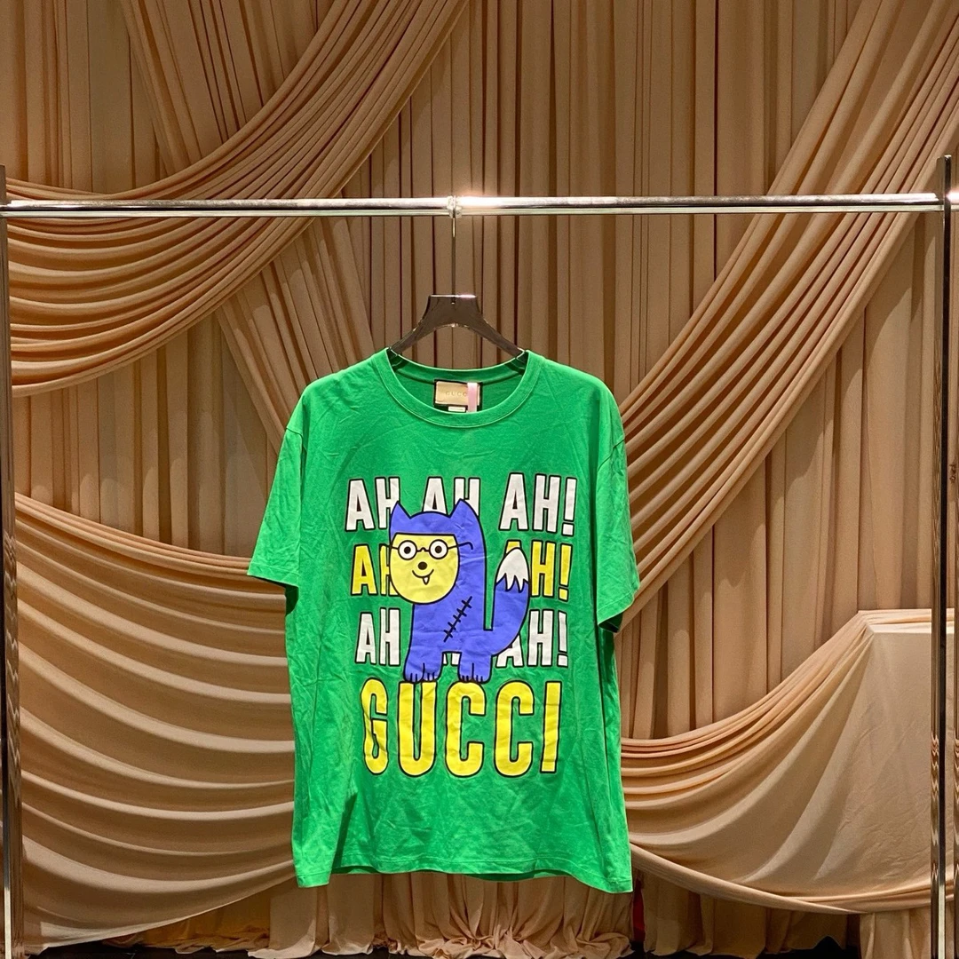 99新 GUCCI/古驰 Gucci 绿色印花短袖/L码/99新无洗标/32334