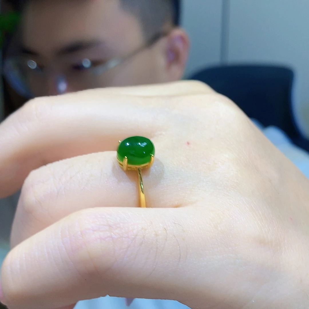银S925镀金镶嵌戒指和田玉（碧玉）