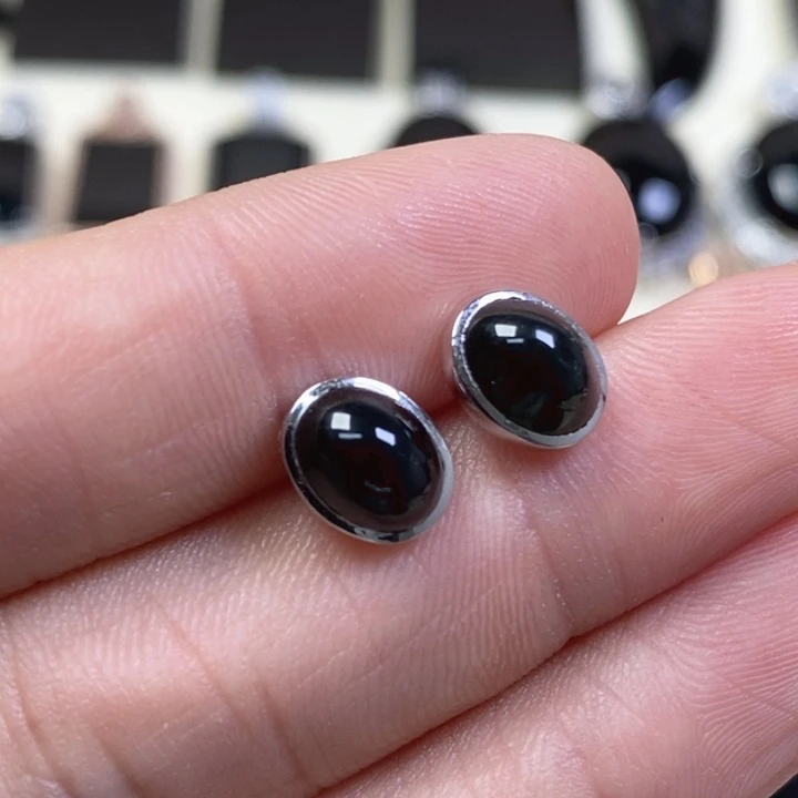 翡翠耳饰18K金镶嵌缅甸天然翡翠墨翠