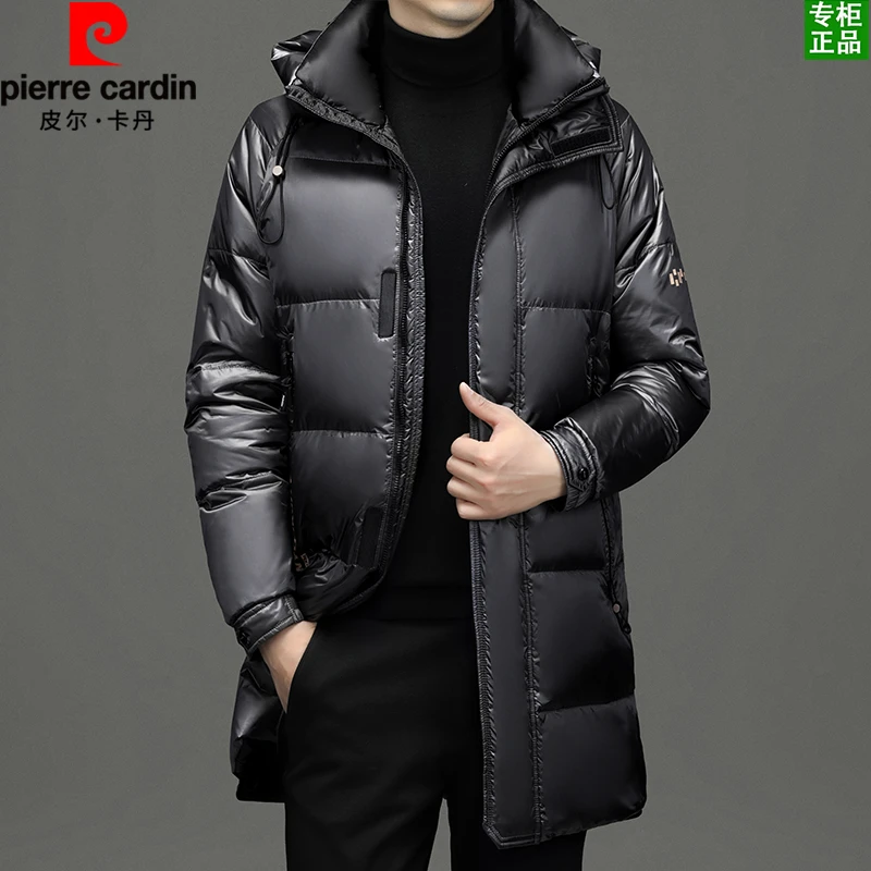皮尔卡丹男款极寒系列中长款90鹅绒羽绒服中年时尚百搭连帽外套男