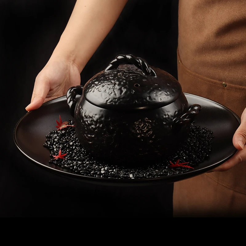 先锋匠厨加热餐具意境菜煲装汤烩菜会所餐具带盖复古会所餐具砂锅