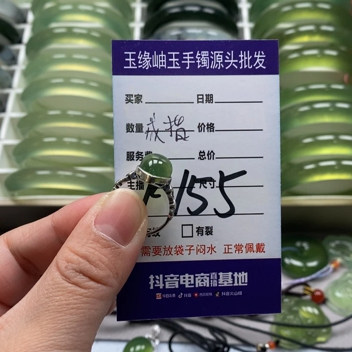 蛇纹石玉戒指银S925镶嵌汐*