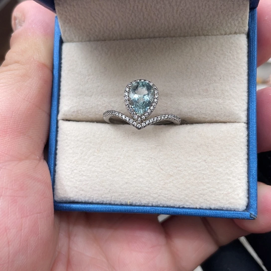 银S925镶嵌戒圈海蓝宝石