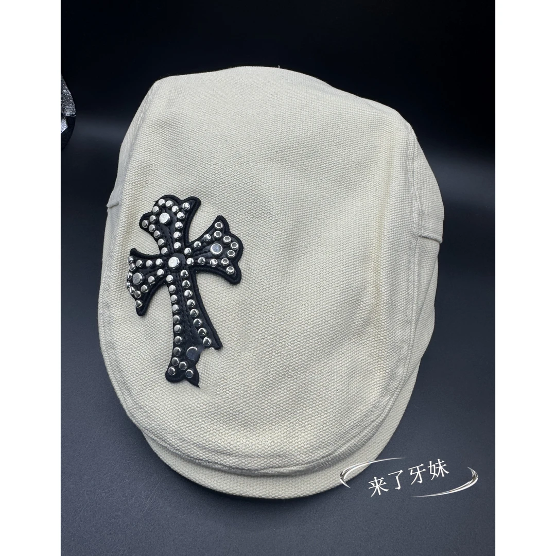 黑十字米白色帽子时尚休闲百搭帽子