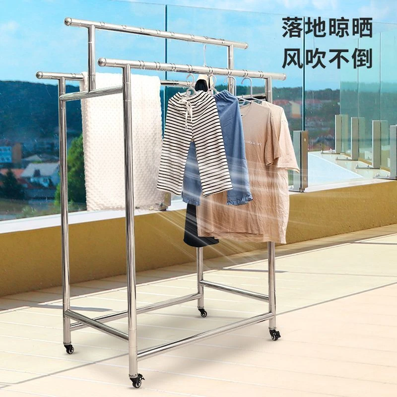 防锈伸缩款可折叠2M阳台户外不锈钢架子晾衣架落地晒衣架防风家用