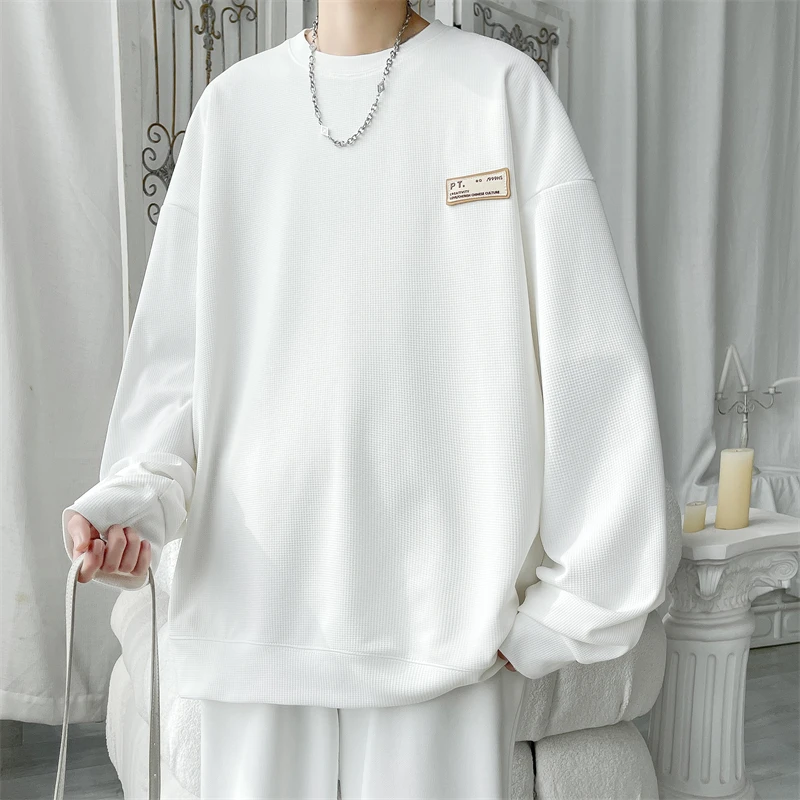 高个子加长版白色卫衣男秋季新款潮牌长袖t恤加肥加大码套头外套