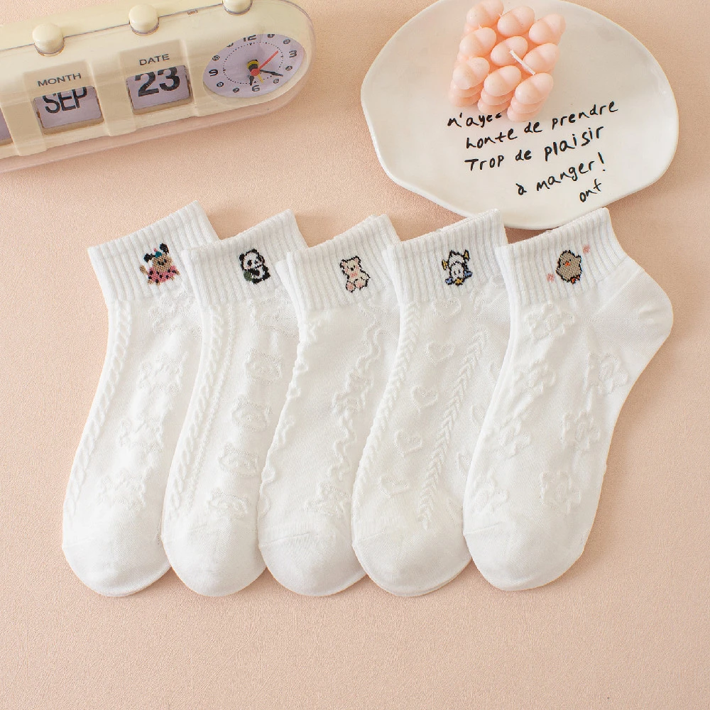 白色短袜女夏季网眼透气短筒女袜薄款卡通可爱学生袜浅口女款船袜