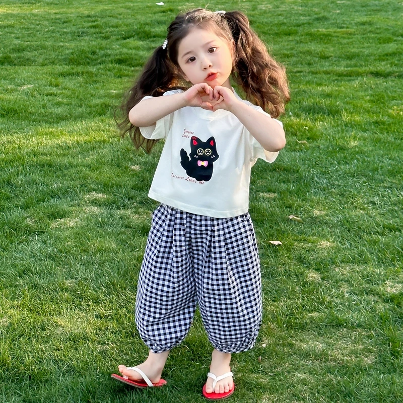 女童夏季套装新款儿童洋气卡通短袖防蚊裤两件套女孩宝宝夏装时髦