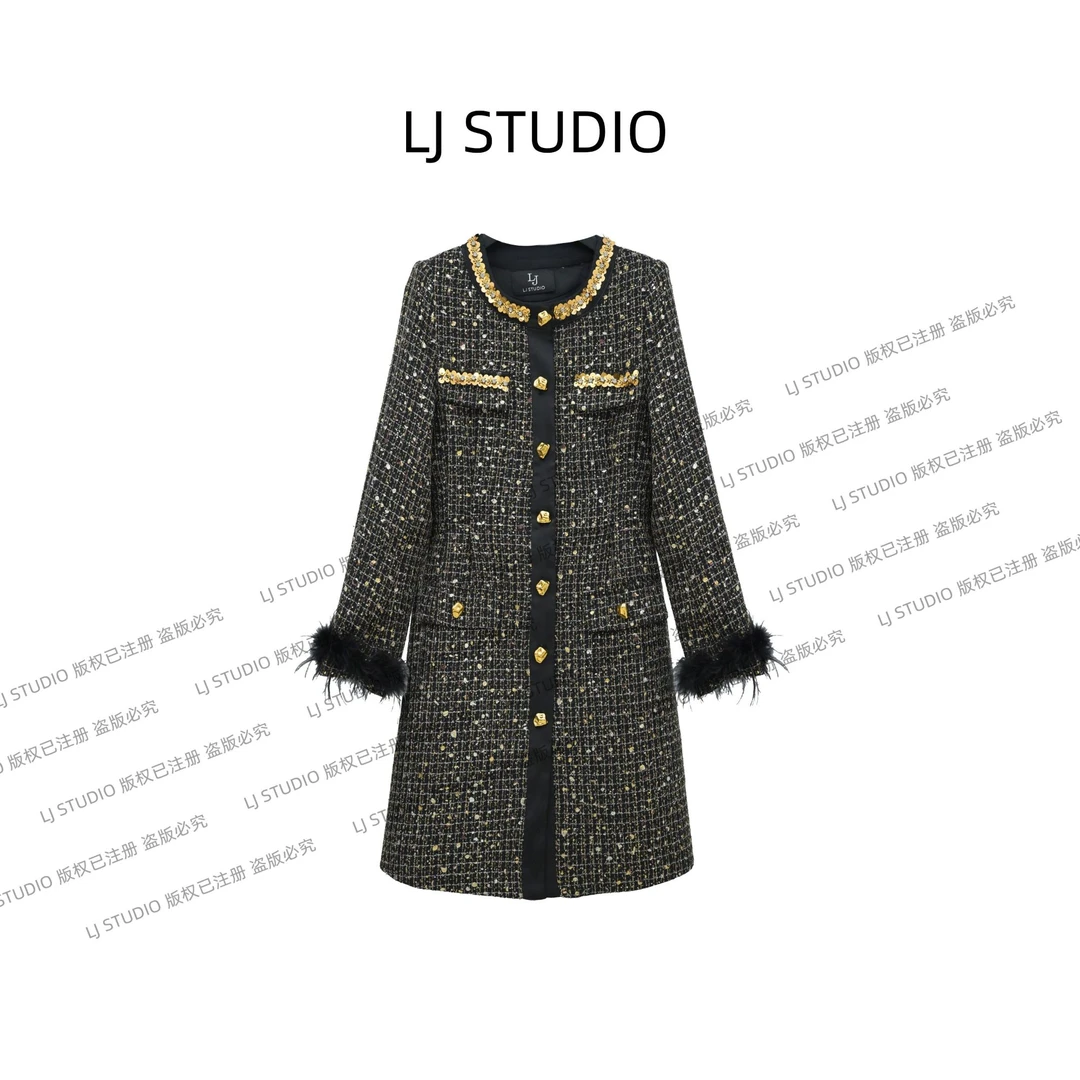 【丹】早秋小香连衣裙新款时尚女士长裙高定成衣LJ0148