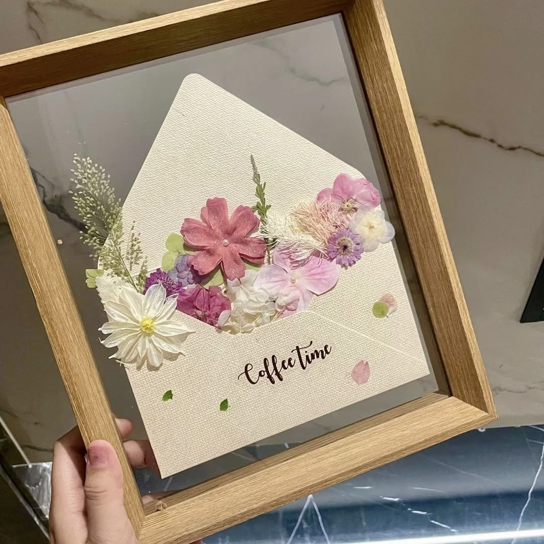 diy手工相框春日来信干花材料包压花信封贺卡情侣摆件相框装饰品