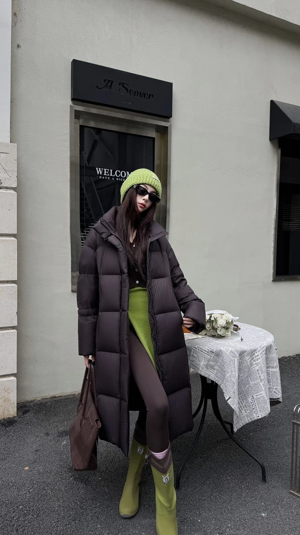 《亮哥欧货女装》泡芙龟背90白鸭绒中长款保暖显瘦羽绒服85059-J017