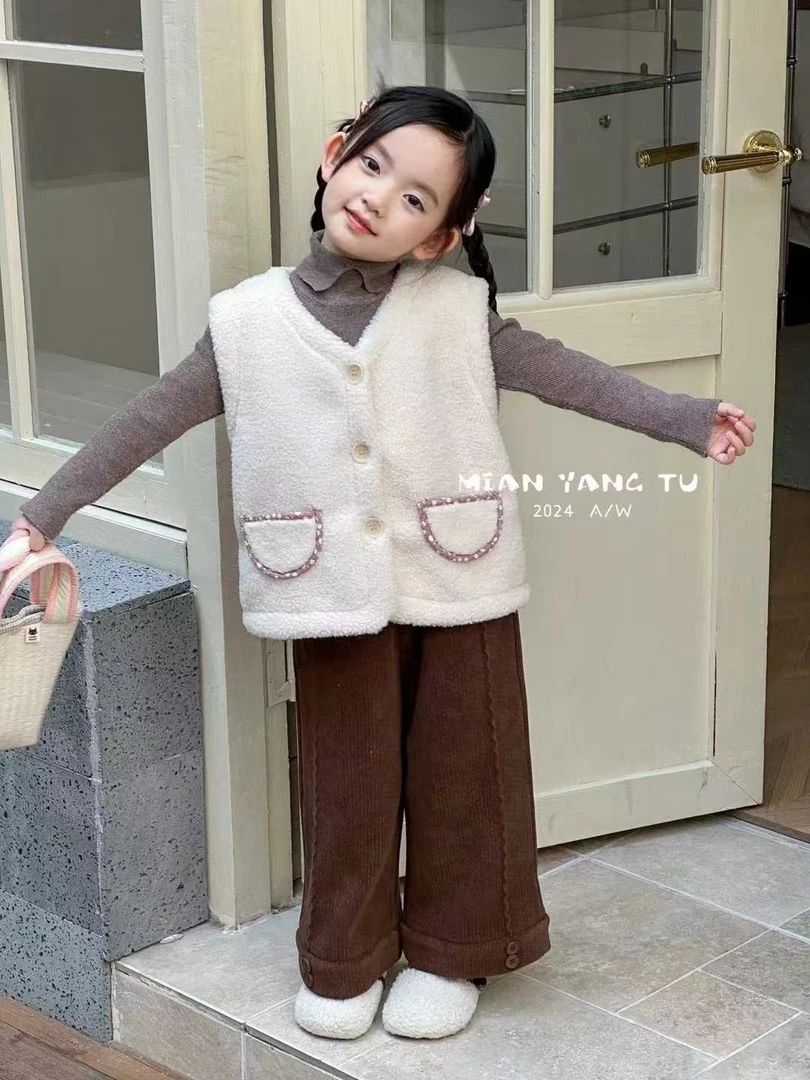 儿童皮毛一体毛毛马甲2024秋冬新款女宝宝休闲童装马甲冬款坎肩