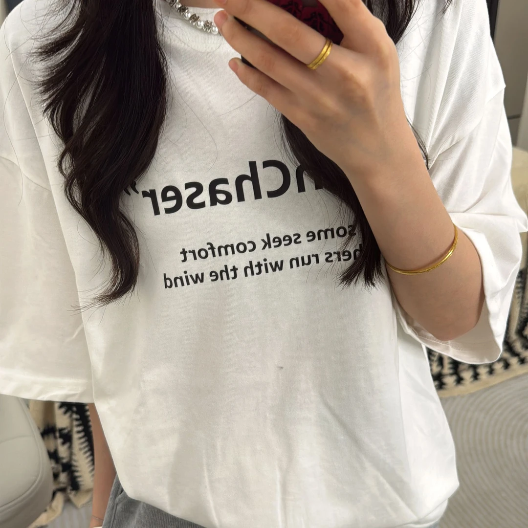 夏季新款韩版小众纯棉短袖T恤休闲宽松ins潮流字母时尚百搭设计感