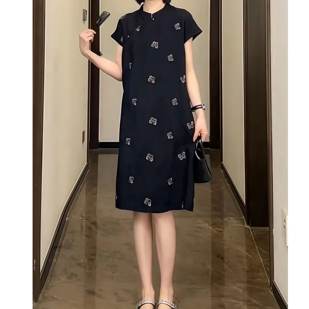 时尚显瘦新款短袖裙子女2025夏季薄款百搭休闲宽松大码短款连衣裙